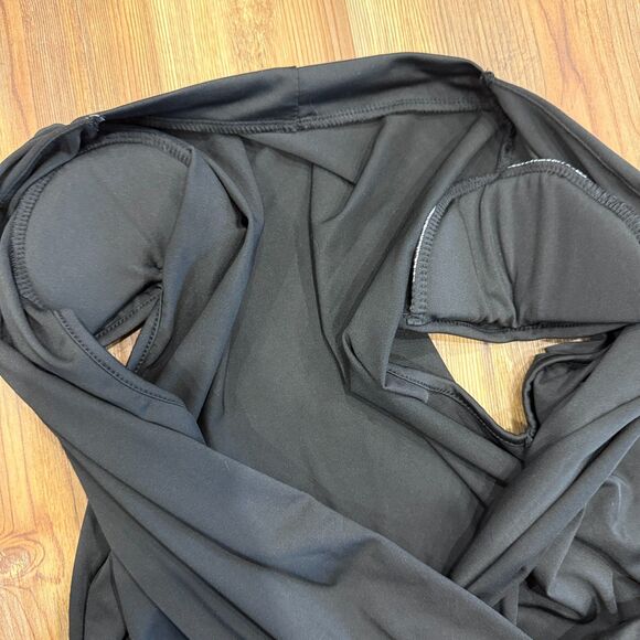 SHEIN NWT Sexy Sleeveless Deep V Black Bodysuit With Ruching Size Large - Picture 6 of 10